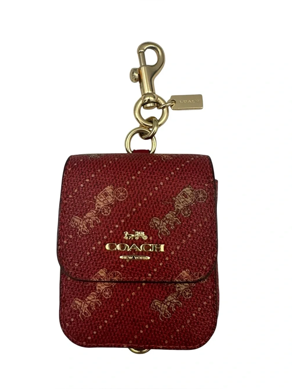 Coach Burgundy Signature Canvas Horse & Carriage Key Bag Charm